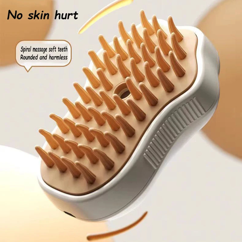 3-In-1 Pet Steam Spa Brush – Massage, Detangle & De-Shed