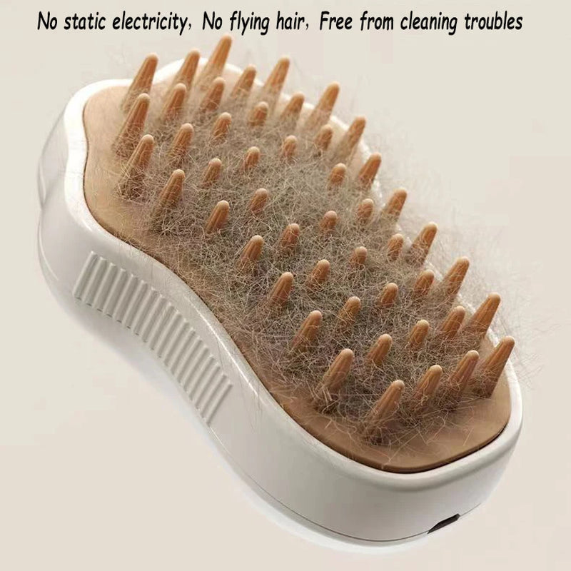 3-In-1 Pet Steam Spa Brush – Massage, Detangle & De-Shed